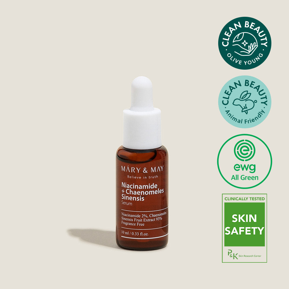 Mary&May Chaenomeles Sinensis Serum packaging box with ingredient panel