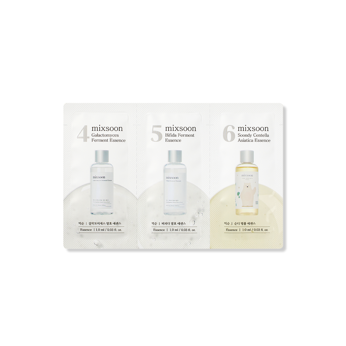 MIXSOON (Step 4,5,6) Galactomyces Ferment Essence, Bifida Ferment Essence, Centella Asiatica Essence Sachet [1ml x 3ea]