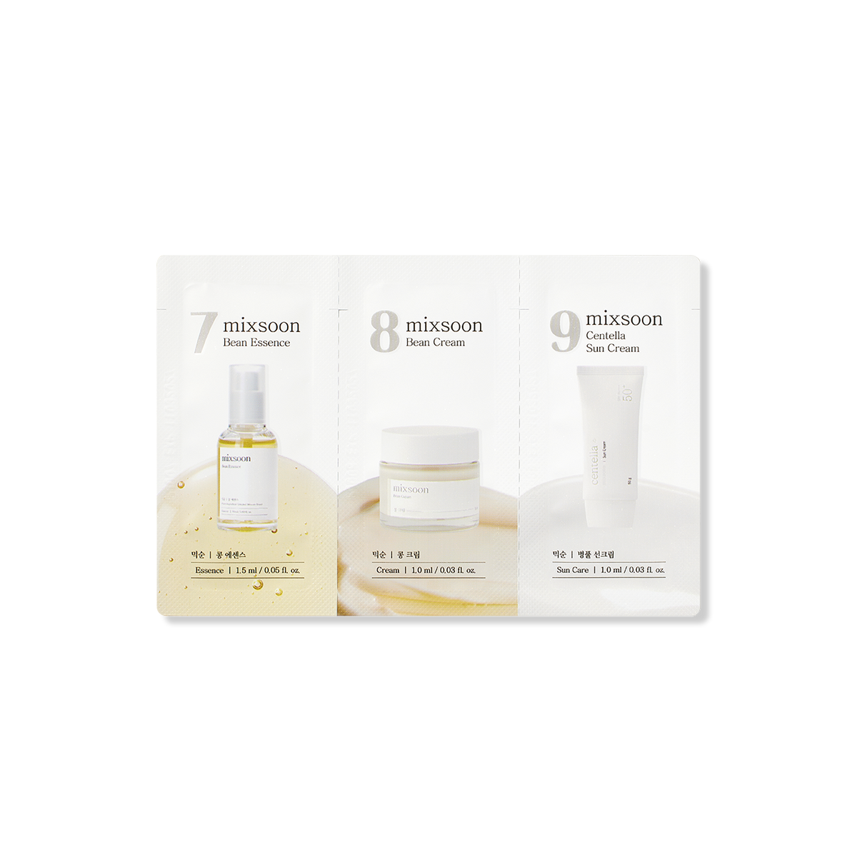 MIXSOON (Step 7,8,9) Bean Essence, Bean Cream, Centella Sun Cream [1.5ml, 1ml x 2ea]