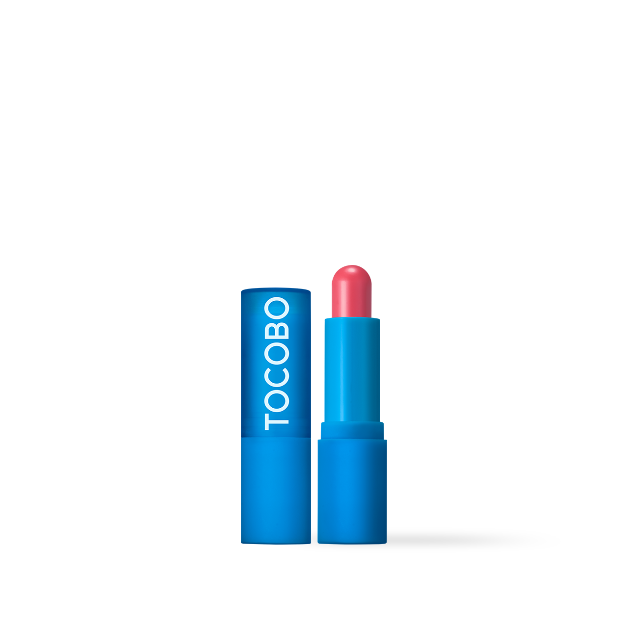 Three lip balm tubes lined up showing shade range
