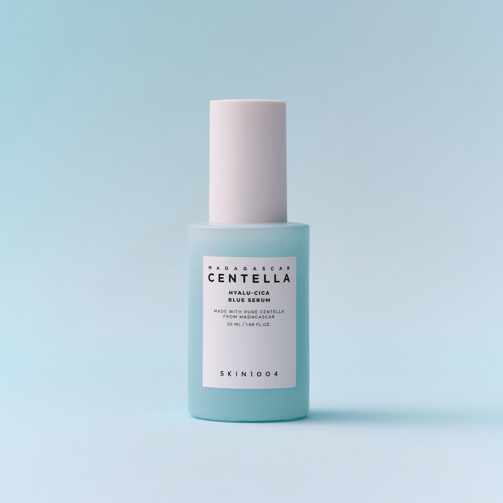 Side-by-side of blue serum with other SKIN1004 products