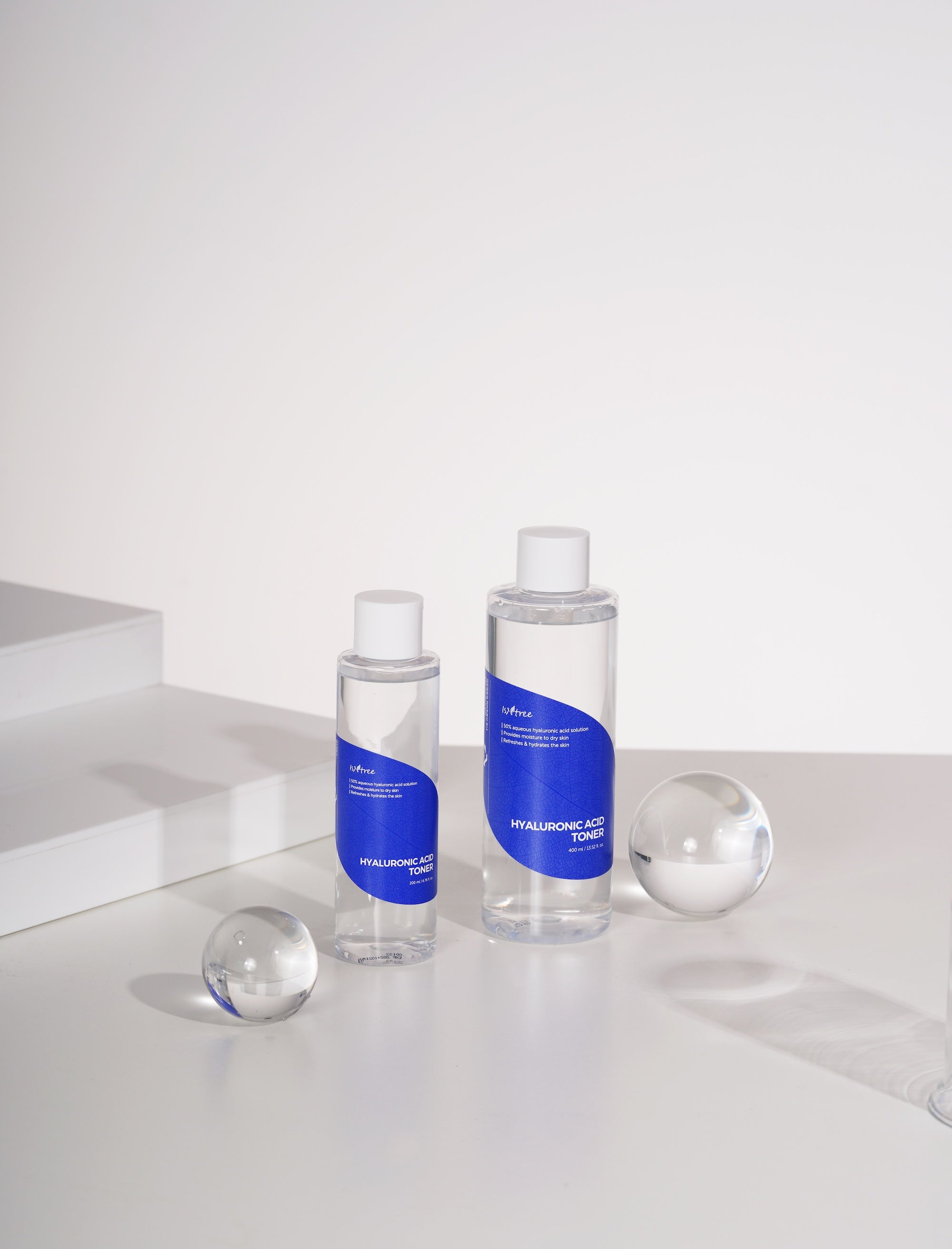 Isntree Hyaluronic Acid Toner 400ml lifestyle shot on bathroom shelf