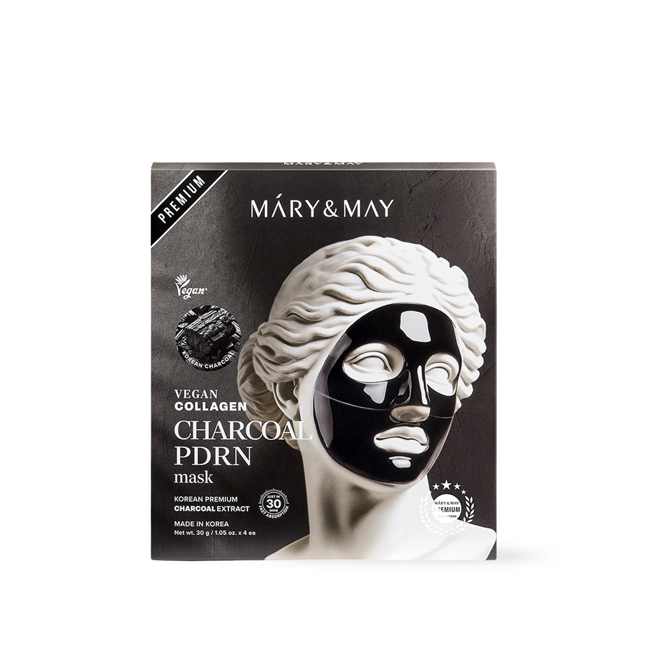 Mary&May Vegan Collagen Charcoal PDRN Mask (30g x4) Korean toner product image