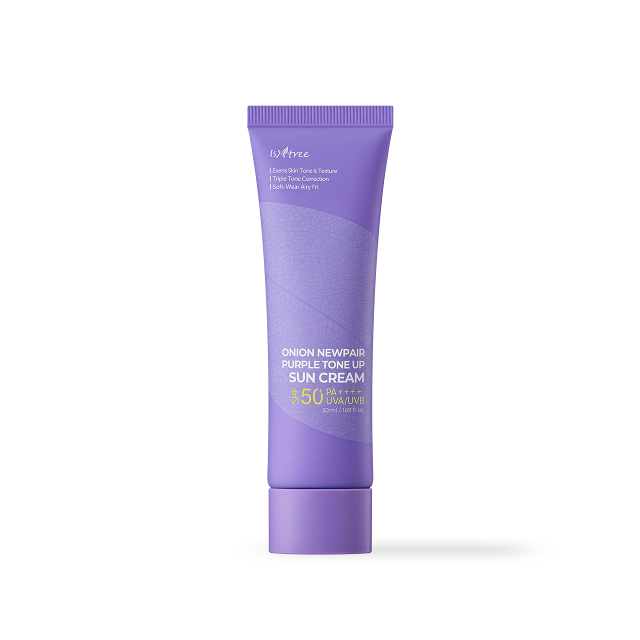 Isntree Purple Tone Up Sun Cream packaging box with ingredient panel