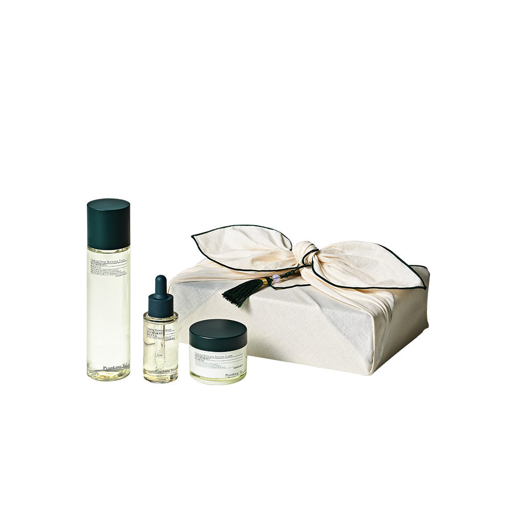 Gift set contents showing toner serum and cream