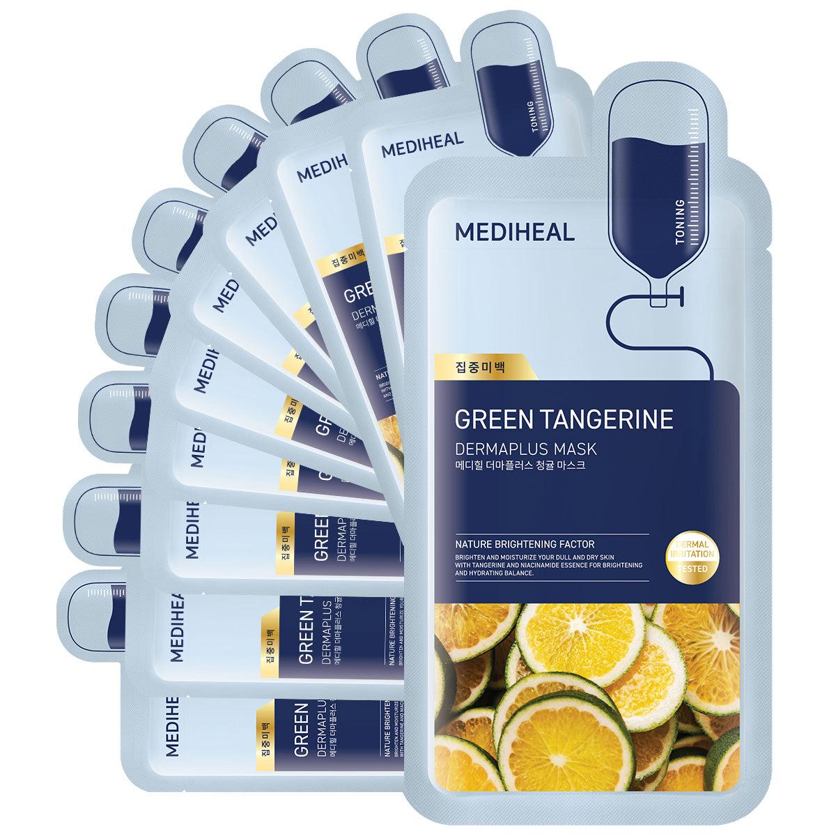 MEDIHEAL Derma Plus Green Tangerine Mask 10ea Korean skincare product image