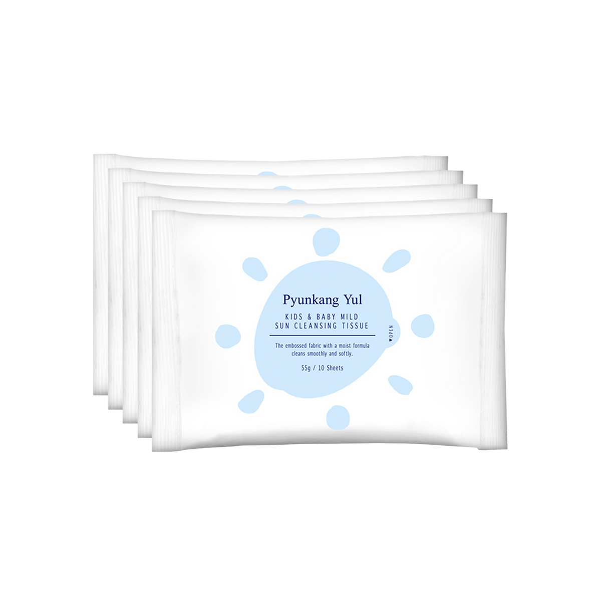a single Pyunkang Yul Mild Sun Cleansing Tissue pack opened at the sticker lid