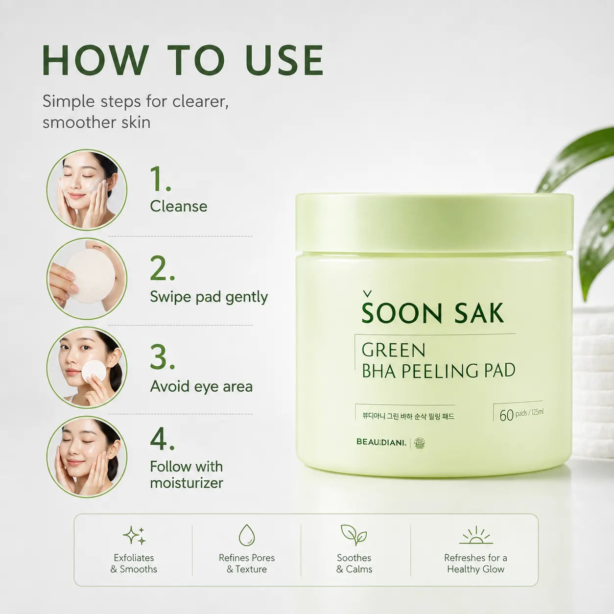 BEAUDIANI Green BHA Soon Sak Peeling Pad 60ea
