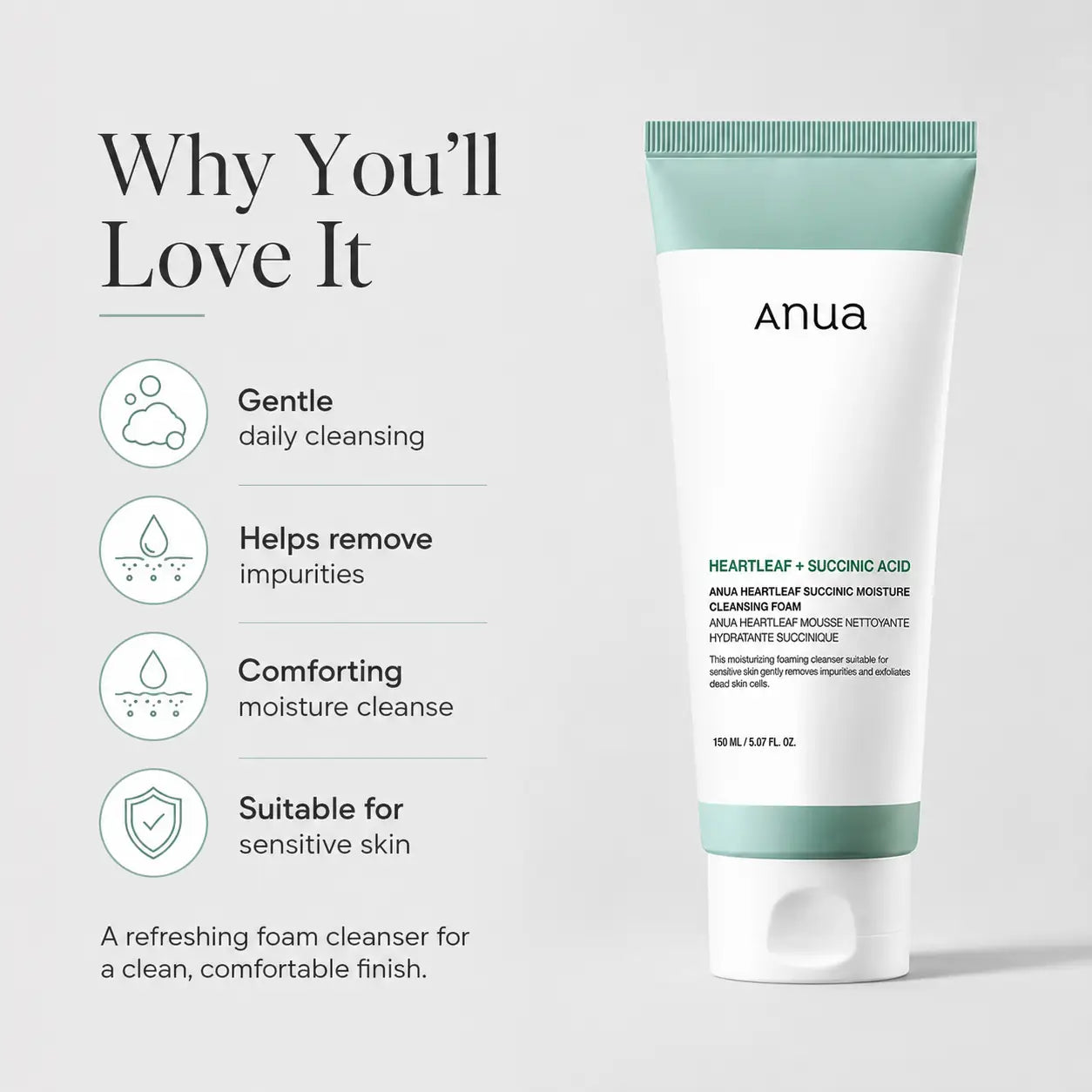 ANUA Heartleaf Succinic Moisture Cleansing Foam 150ml