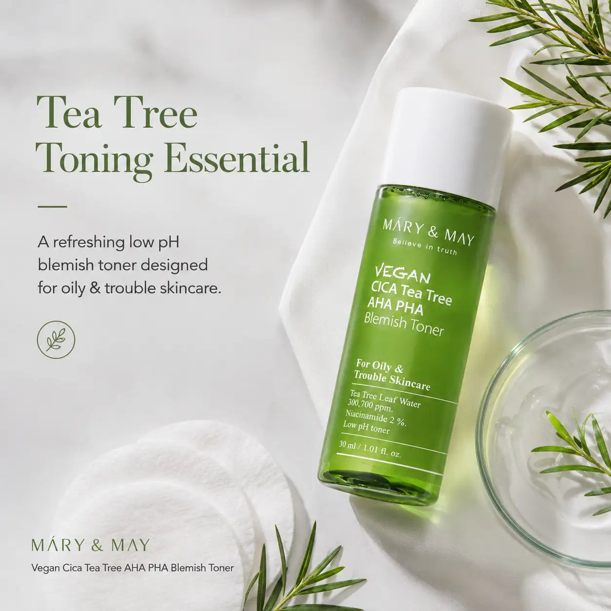 Mary&May Vegan CICA Tea Tree AHA PHA Blemish Toner Miniature 30ml