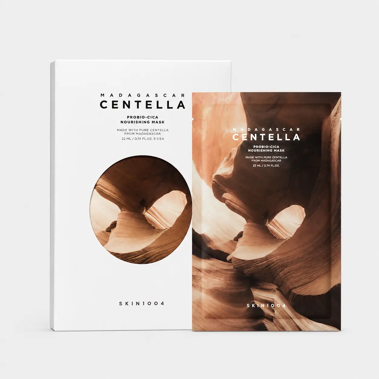 SKIN1004 Madagascar Centella Probio-Cica Nourishing Mask five-pack box on a plain background